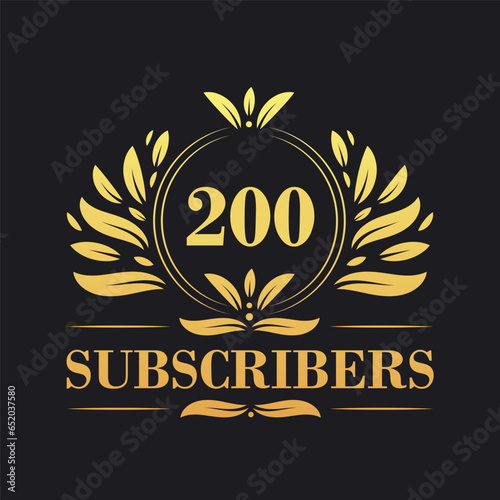 200 Subscribers celebration design. Luxurious 200 Subscribers logo for social media subscribers