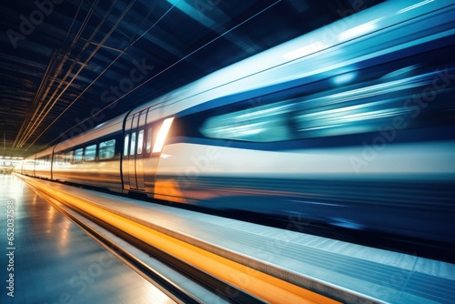 high speed train in motion on the railway station