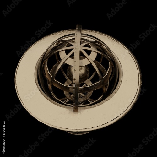 3D computer-rendered illustration of a brass globe