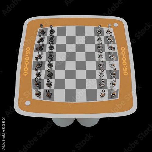 3D computer-rendered illustration of an illuminated chessboard table