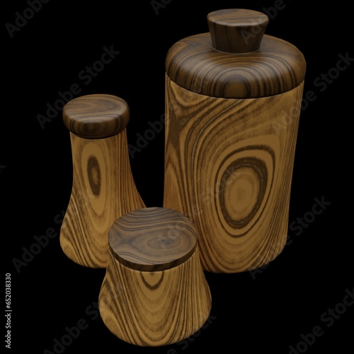 3D computer-rendered illustration of machined wooden jars.