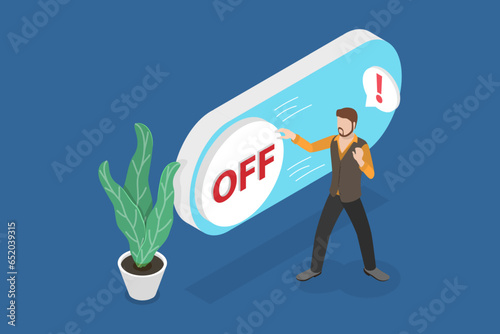 3D Isometric Flat Vector Conceptual Illustration of Saving Energy , Turn Off the light