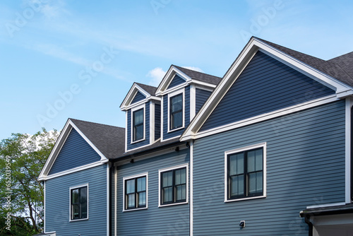 Gable roof duplex house facade, Boston, Massachusetts, USA © Baharlou