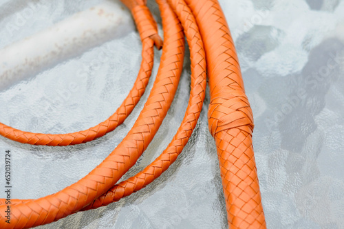Coiled Brown Leather Bullwhip