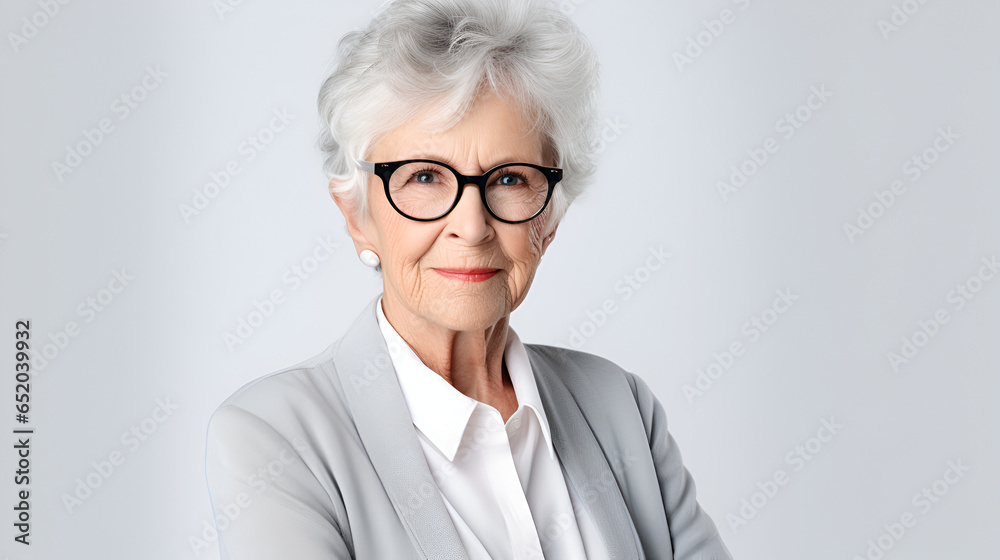 Portrait of a Senior Woman Wearing Suit and Glassess