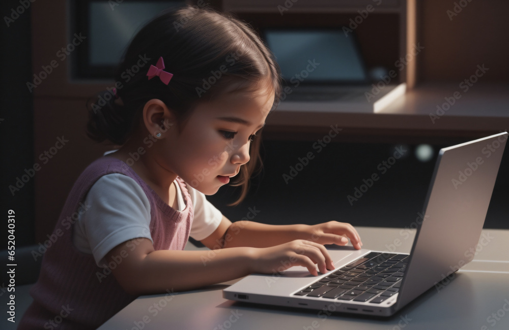 cute little girl using laptop at home, education, online study, home studying, distance learning, homework, schoolgirl children lifestyle concept cute little girl using laptop at home, education, online study, home studying, distance learning, homework, schoolgirl children lifestyle concept