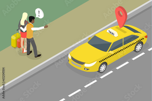 3D Isometric Flat Vector Conceptual Illustration of Taxi Order, Urban Transport