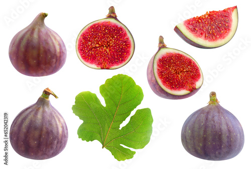 Collection of whole and cut figs cutout