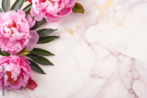 Pink flowers against a white marble backdrop © DCoDesign