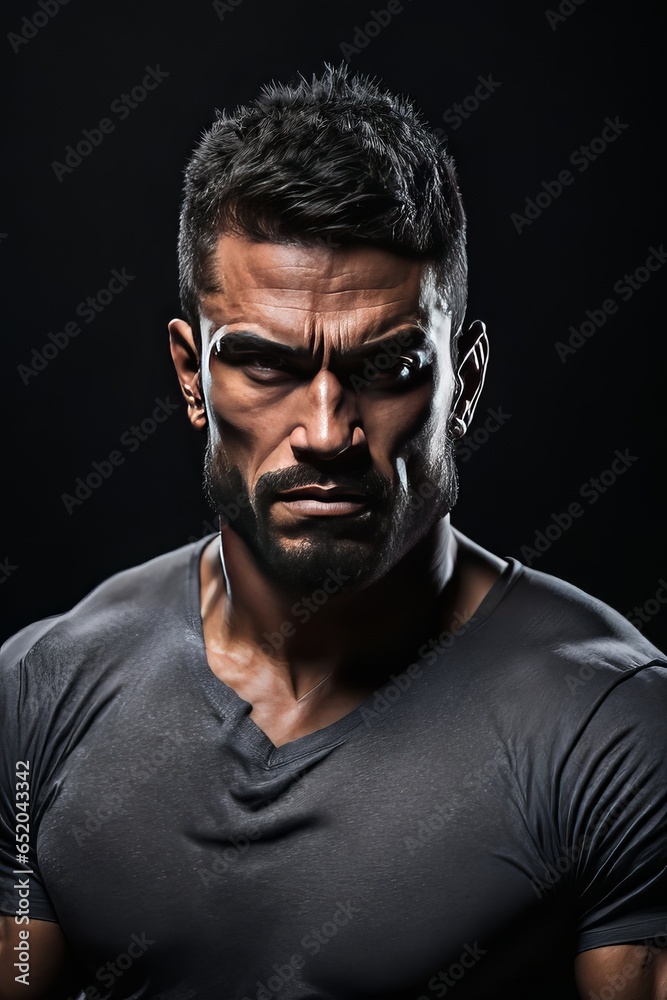 Fototapeta premium Muscular man, MMA fighter, studio portrait on black background