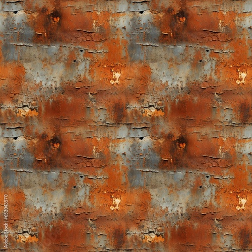 Rusty and gray seamless repeat pattern. Old rustic stone wall illustration. Grungy background. AI generative.