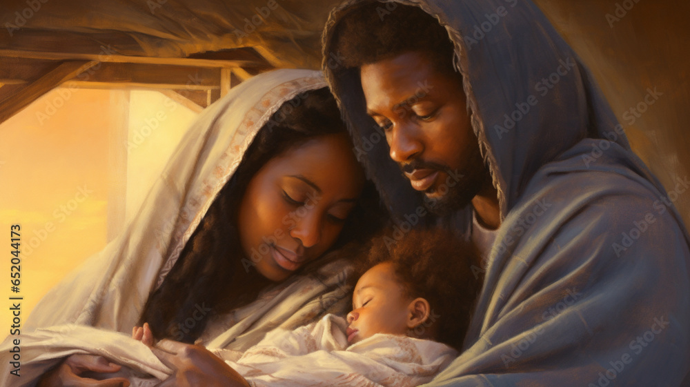 Nativity scene with the holy family in African style Nativity scene with the holy family in African style