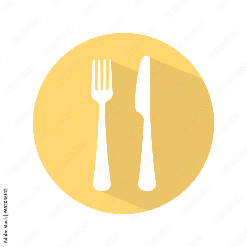 Fork and knife round vector icon with shadow Fork and knife round vector icon with shadow