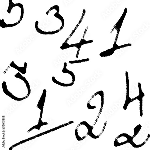 Seamless pattern of erased numbers from 1 to 5. Black symbols on a transparent background. Vector.