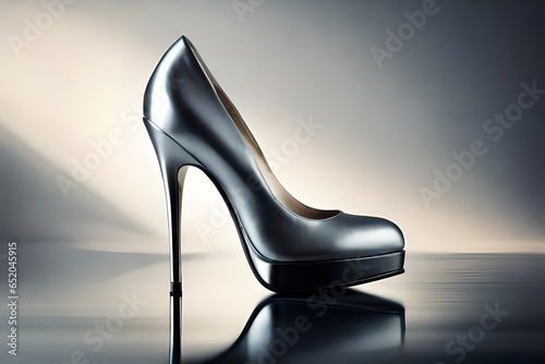 Silver woman's high-heeled shoes in profile on a white background photo