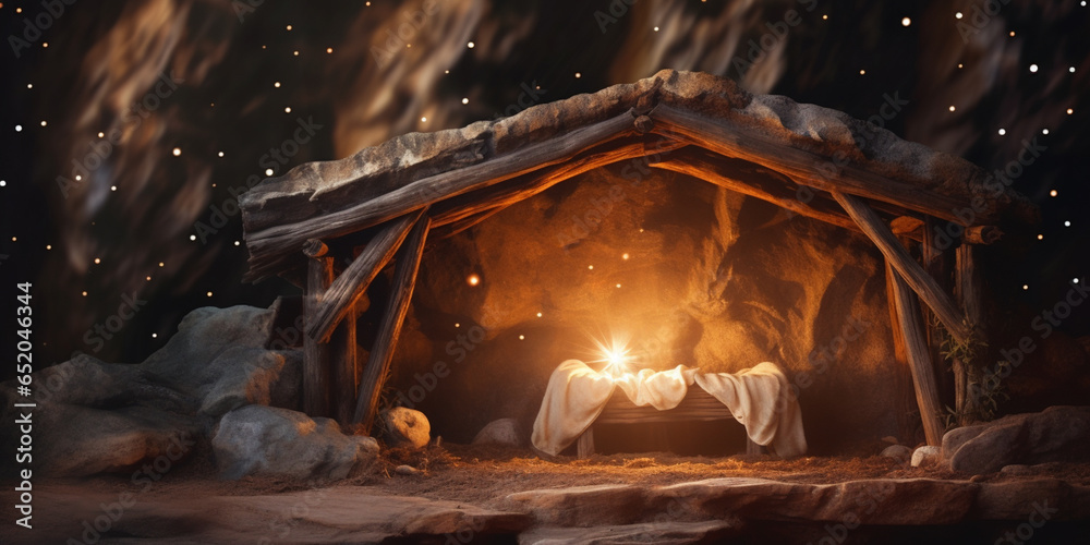 Empty manger with Comet Star - obrazy, fototapety, plakaty 