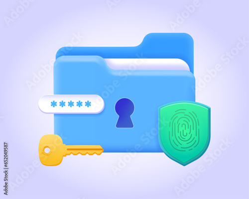 Folder with files protected by password, personal data security. 3d icon for landing page. Three dimensional vector illustration collection for website, print, banner, software, application