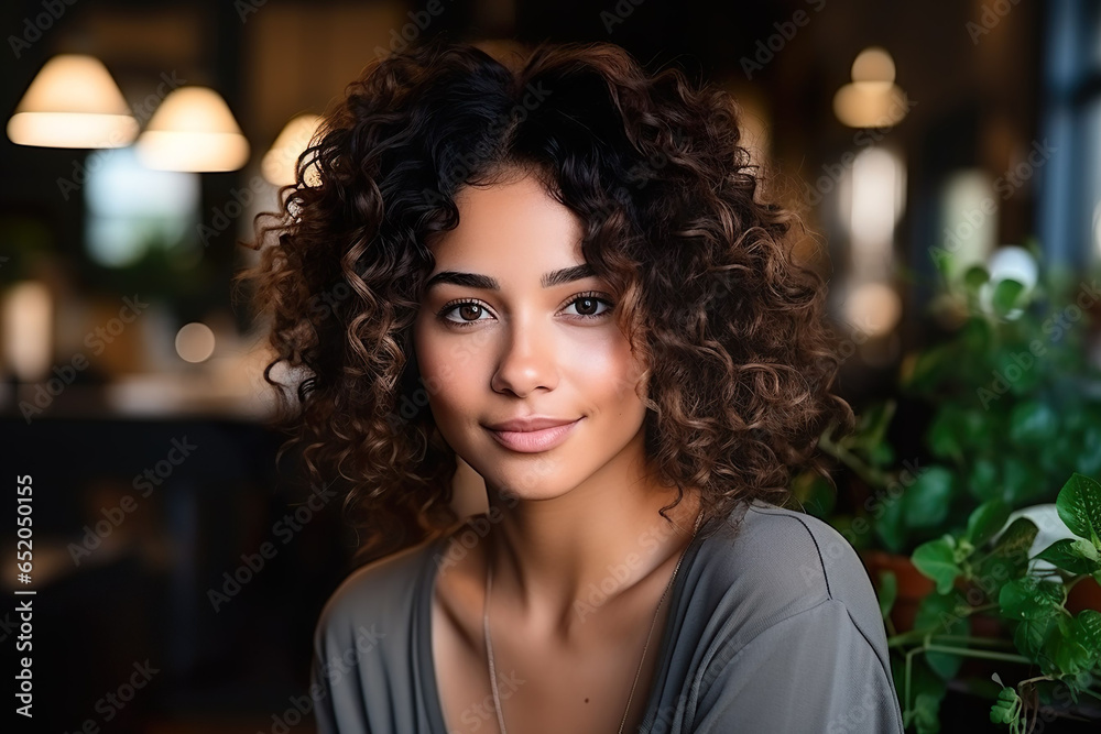 Smiling latin business woman, office behind Smiling latin business woman, office behind