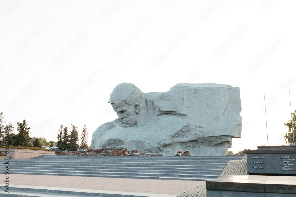 Scenic photographs of the Brest Fortress at sunset in the rays of the