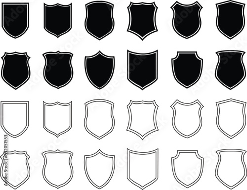 Valokuva police badge shape icon in flat, line set