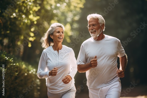 woman senior man outdoor running couple lifestyle sport smiling together jogging healthy nature fit happy active retirement exercise fitness run