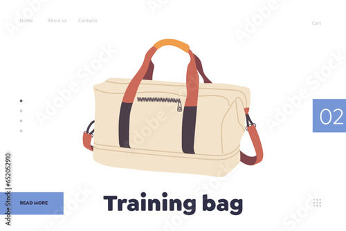 Training bag for sports accessories and active workout supplies landing page design template