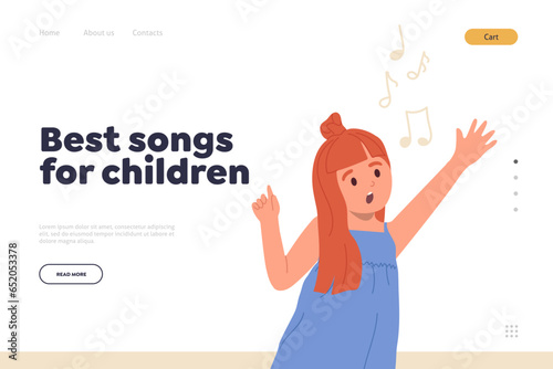 Landing page design website template offering best songs for children to develop vocal abilities