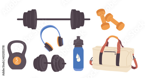 Bodybuilding, powerlifting and weightlifting athletic sport equipment for muscle pumping set
