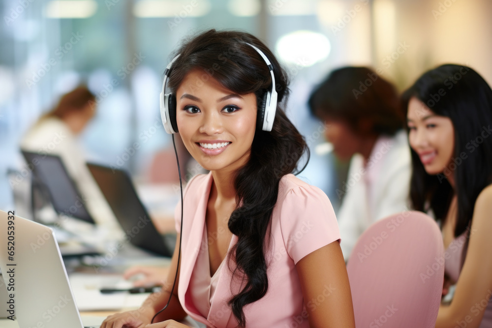 Woman is pictured sitting in front of laptop, wearing headphones. This image can be used to depict person working or studying with technology. Woman is pictured sitting in front of laptop, wearing headphones. This image can be used to depict person working or studying with technology.
