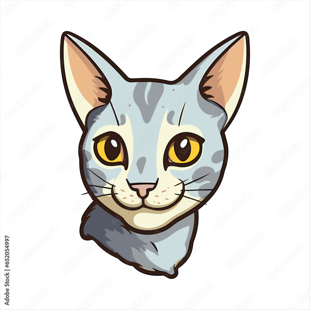 Cute Egyptian Mau Cat Breed Colorful Watercolor Funny Face Cartoon Kawaii Clipart Illustration