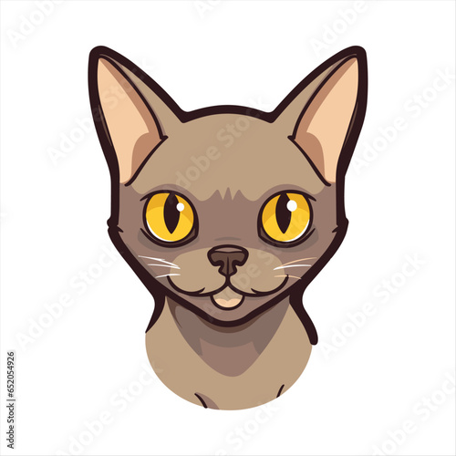 Cute Burmese Cat Breed Colorful Watercolor Funny Face Cartoon Kawaii Clipart Illustration