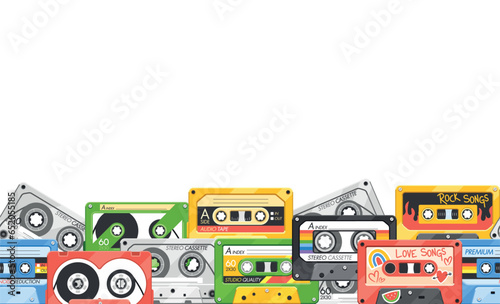 Seamless Pattern Featuring Vintage Audio Cassettes In A Retro-inspired Design. Perfect For Music Lovers And Enthusiasts