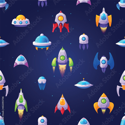 Mesmerizing Seamless Pattern Featuring An Array Of Futuristic Spaceships Gliding Through The Cosmic Expanse