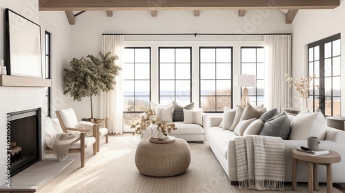 cozy modern living room with pale colors and wood accents