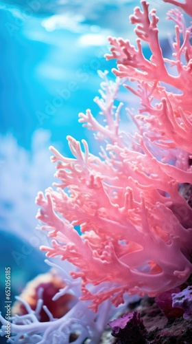 A close up of a pink coral in an aquarium. Generative AI.