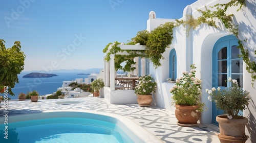 Greece, finca, holiday destination with Pool. ai generated