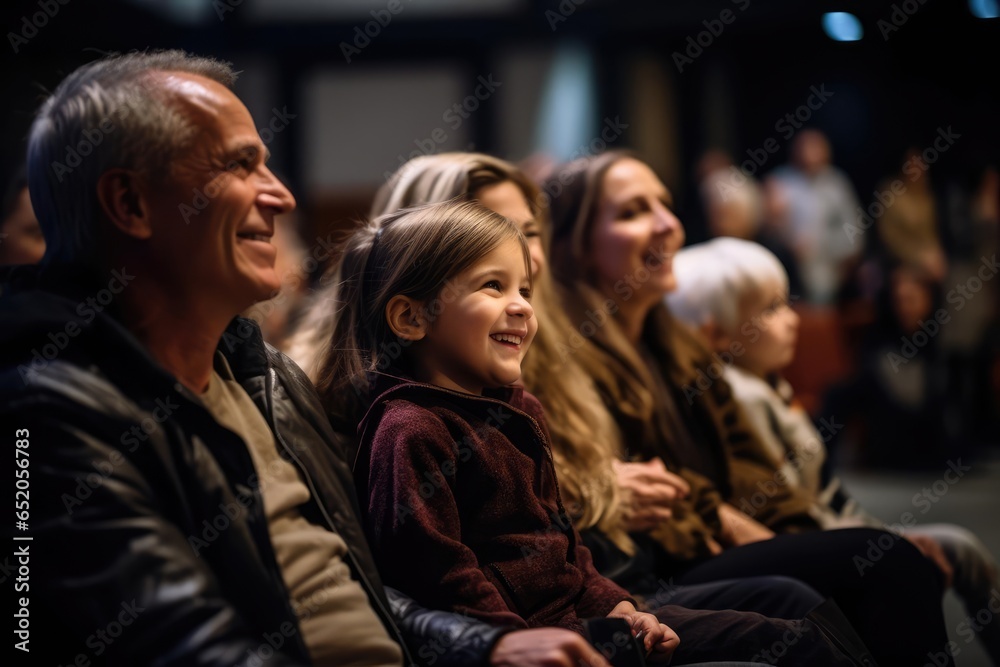 Grandparents and grandchildren attending a live theater performance - obrazy, fototapety, plakaty 