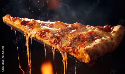 Appetizing fresh pizza on a dark background.