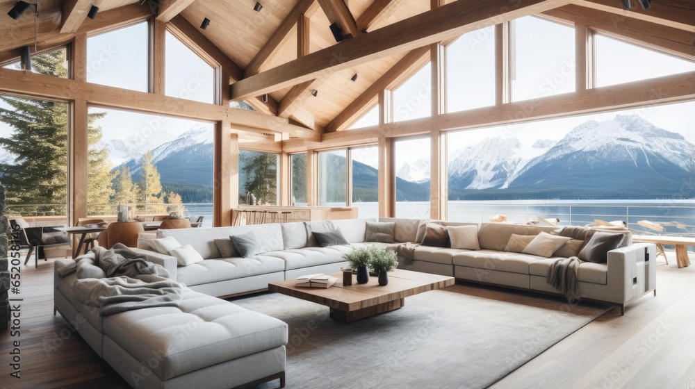luxury modern open plan living room with rich natural light wooden ...