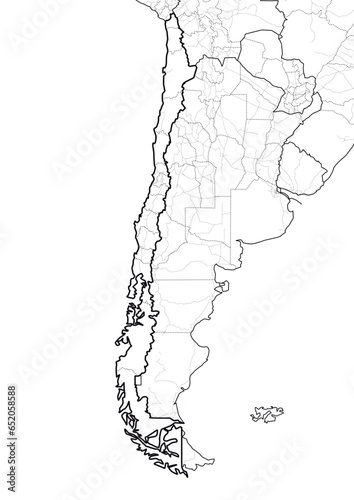 Chile country simple line maps, country regions, white background, black lines (ID: 652058588)