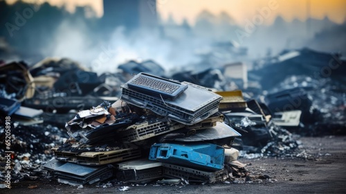 Piles of Electronic Waste in a Landfill photo