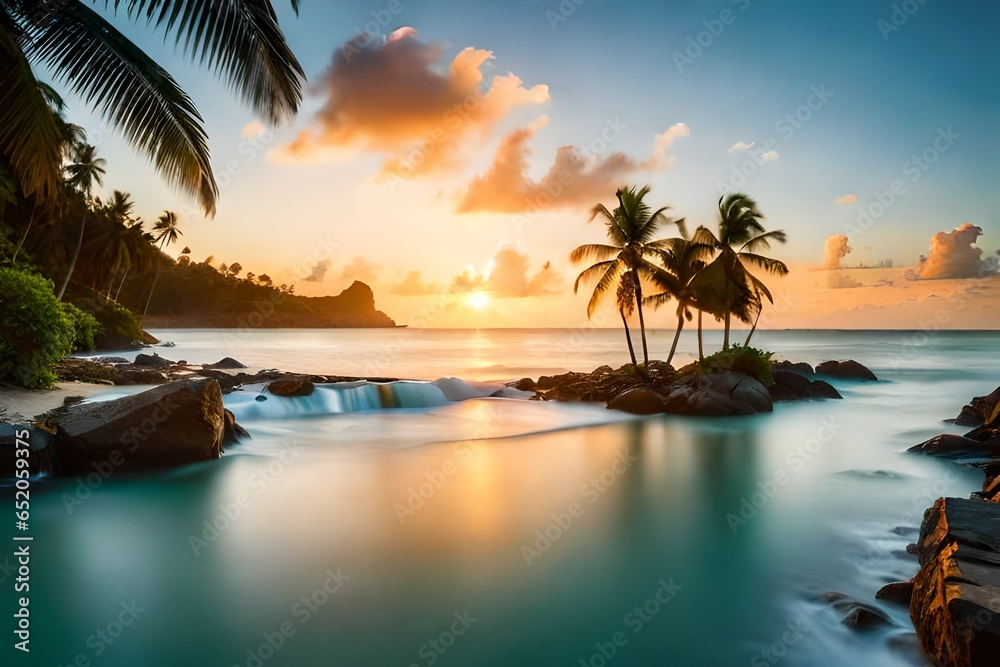 Produce an image that captures the essence of a tropical paradise,