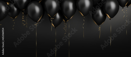 Black helium ballons on dark background. A Black Friday banner.