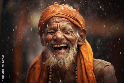 Pretty laughing man in Indian outfits dot older man. Happy face. Indian nationality.