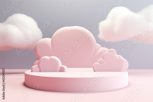 Product podium with clouds in soft pastel colors for product presentation. Mockup for branding, packaging © netrun78
