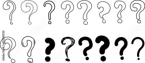 Hand drawn question marks set. Doodle sketch style of question marks hand drawn illustration.