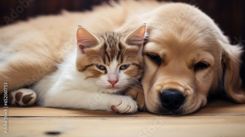 sleeping cat with dog