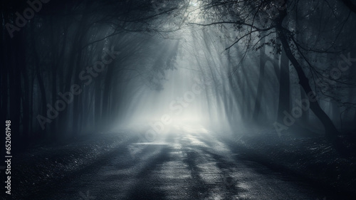 foggy dark road in the forest, abstract background