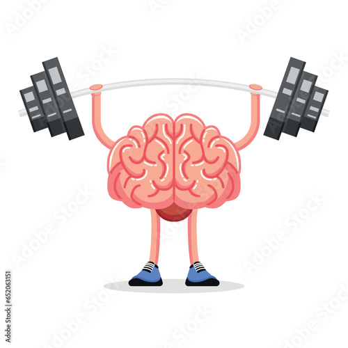 Brain training, swing the muscles with a barbell. Vector illustration in flat style.