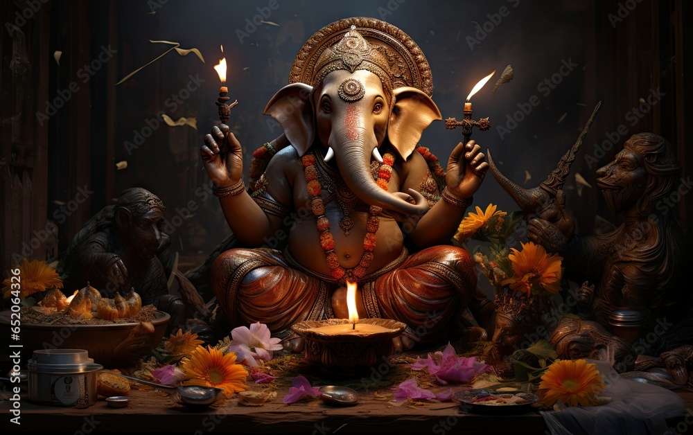 Ganesha and his elephant head. Composition in honor of the Day of the Dead